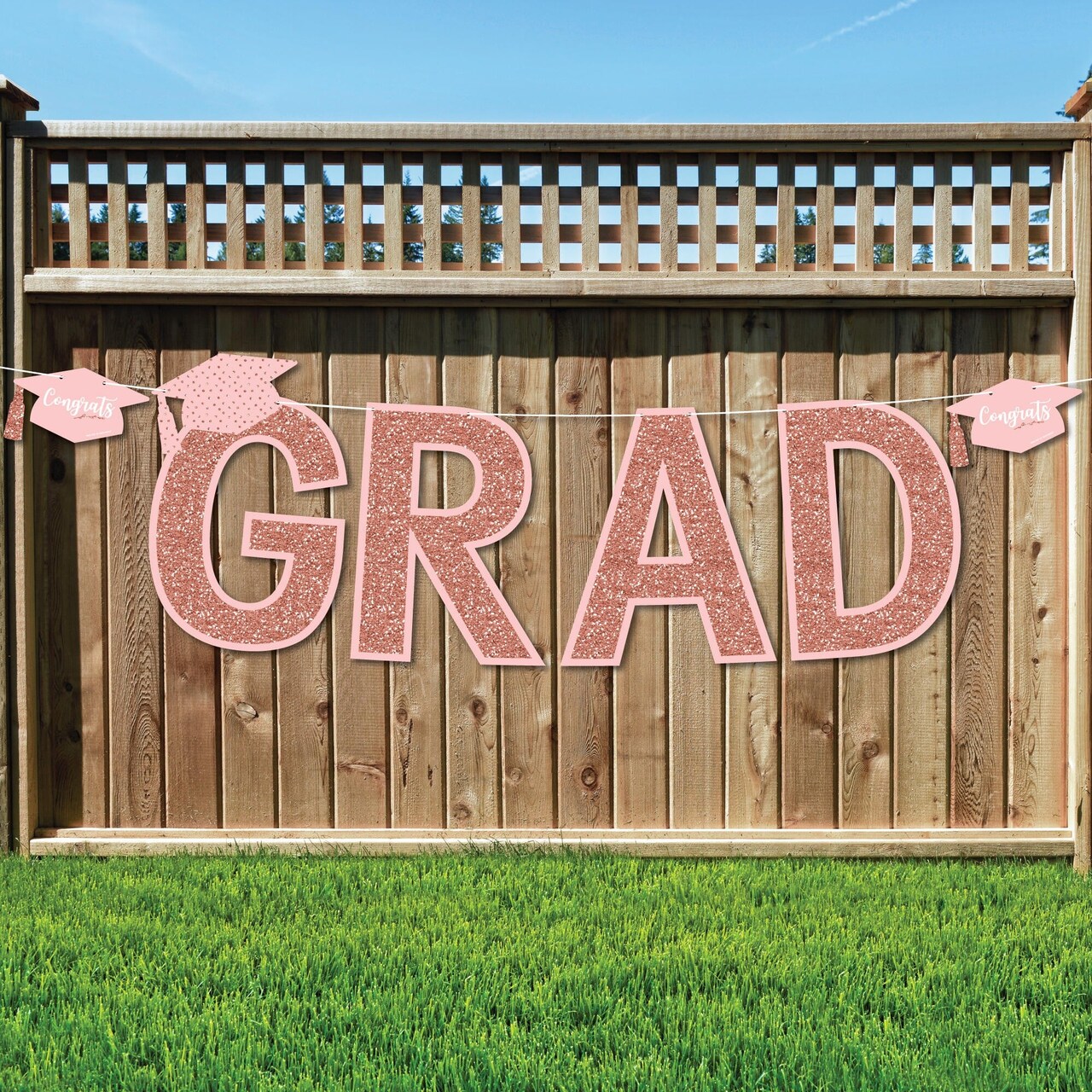 Big Dot of Happiness Rose Gold Grad - Large Graduation Party Decorations - GRAD - Outdoor Letter Banner